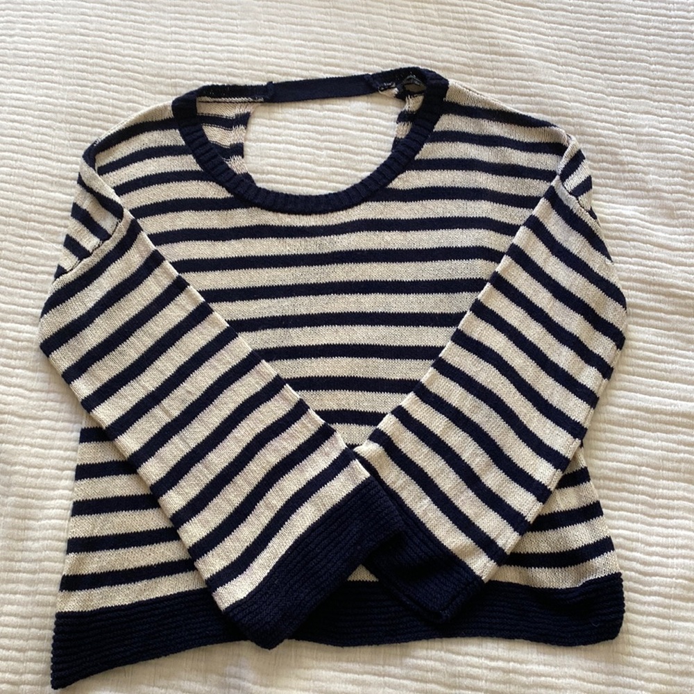 Lucky Brand Navy Striped Sweater with Cut-Out Back